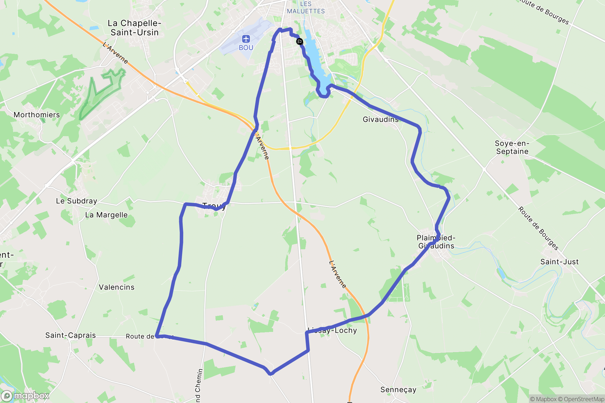 Bourges : carte du parcours de randonnée - France