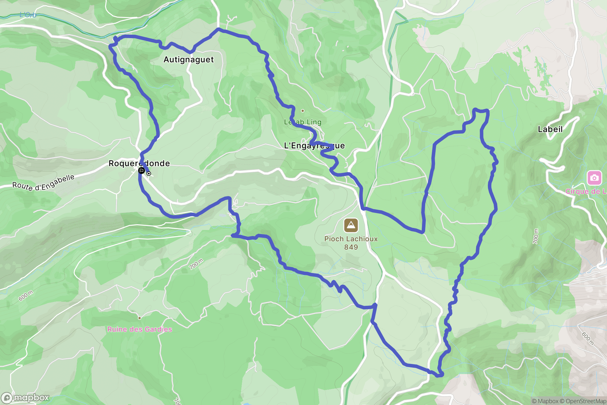 Roqueredonde : carte du parcours de randonnée - France