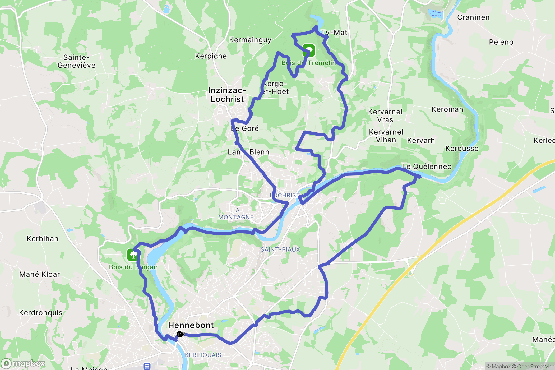 Hennebont : carte du parcours de randonnée - France