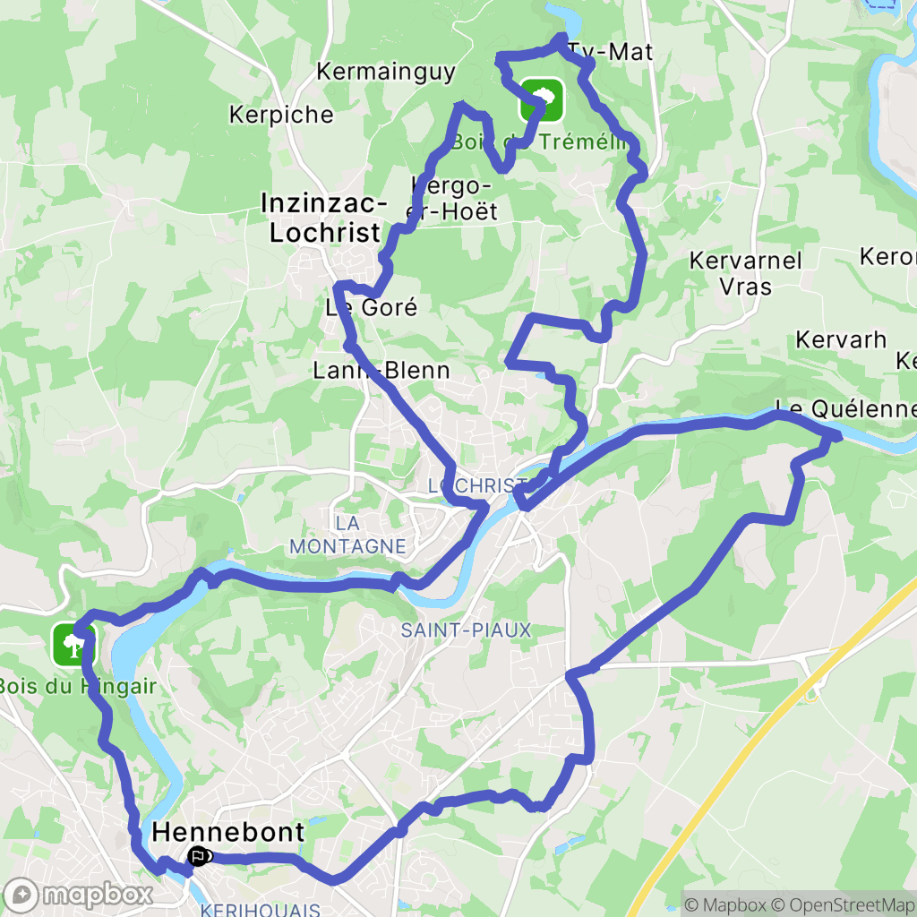 Hennebont : carte du parcours de randonnée - France