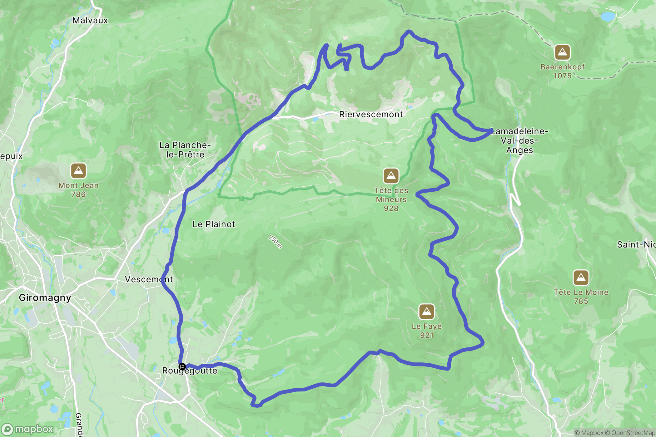 Rougegoutte : carte du parcours de randonnée - France