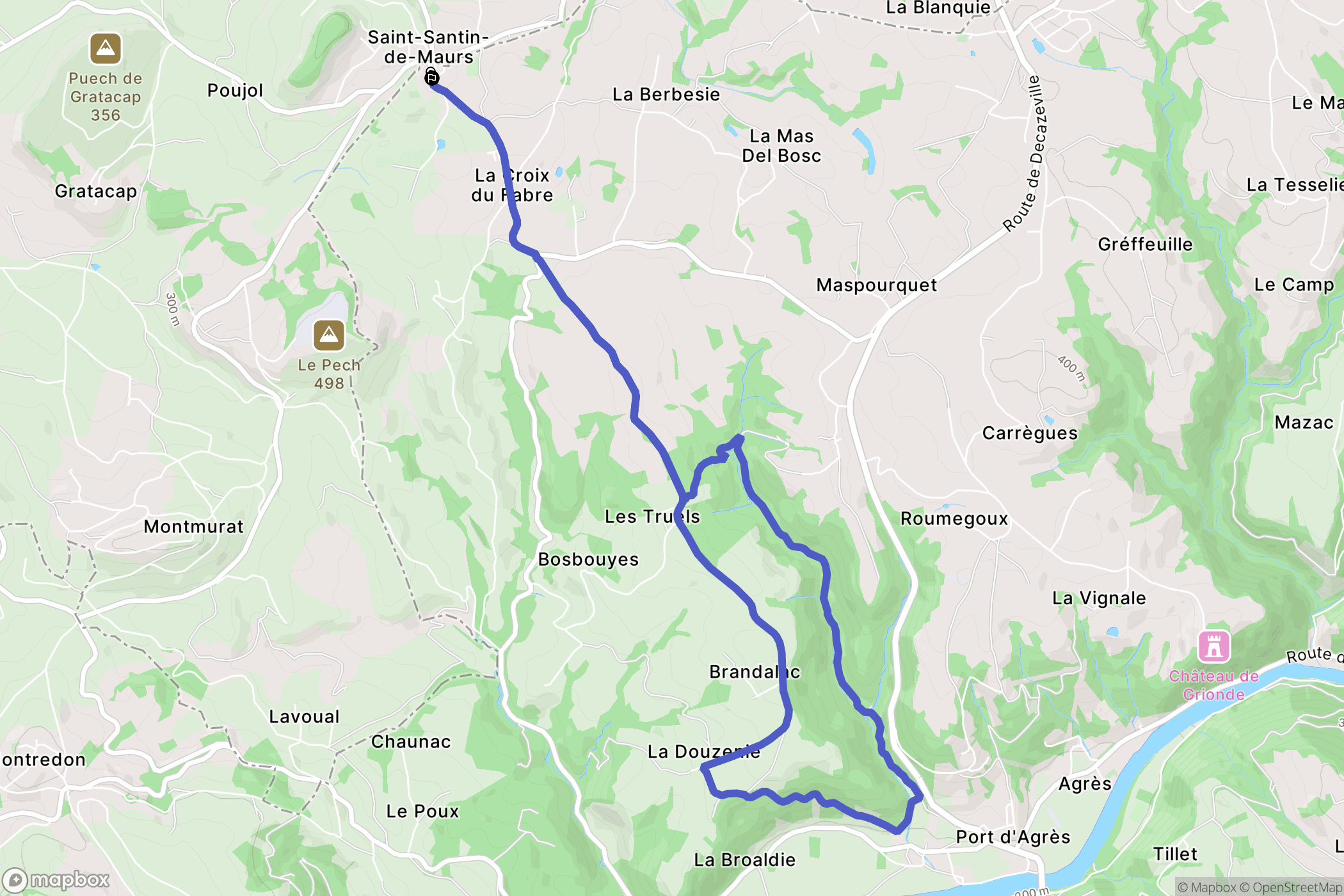 Saint-Santin : carte du parcours de randonnée - France