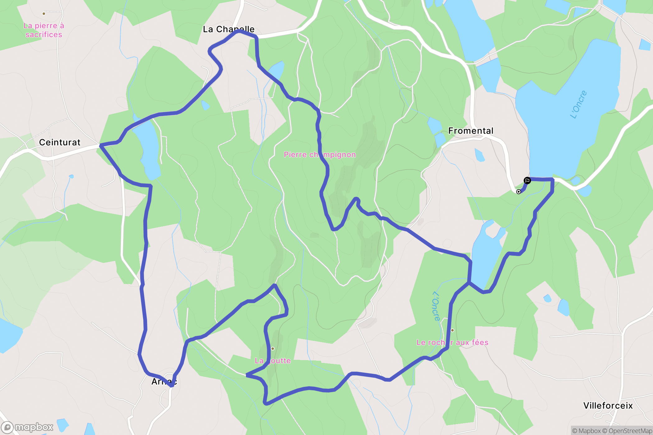 Cieux : carte du parcours de randonnée - France