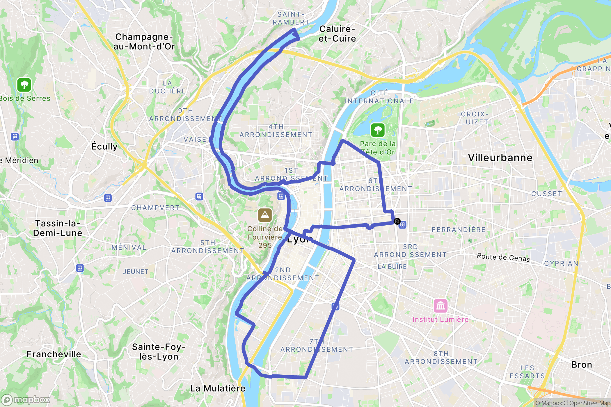 Lyon : carte du parcours de randonnée - France