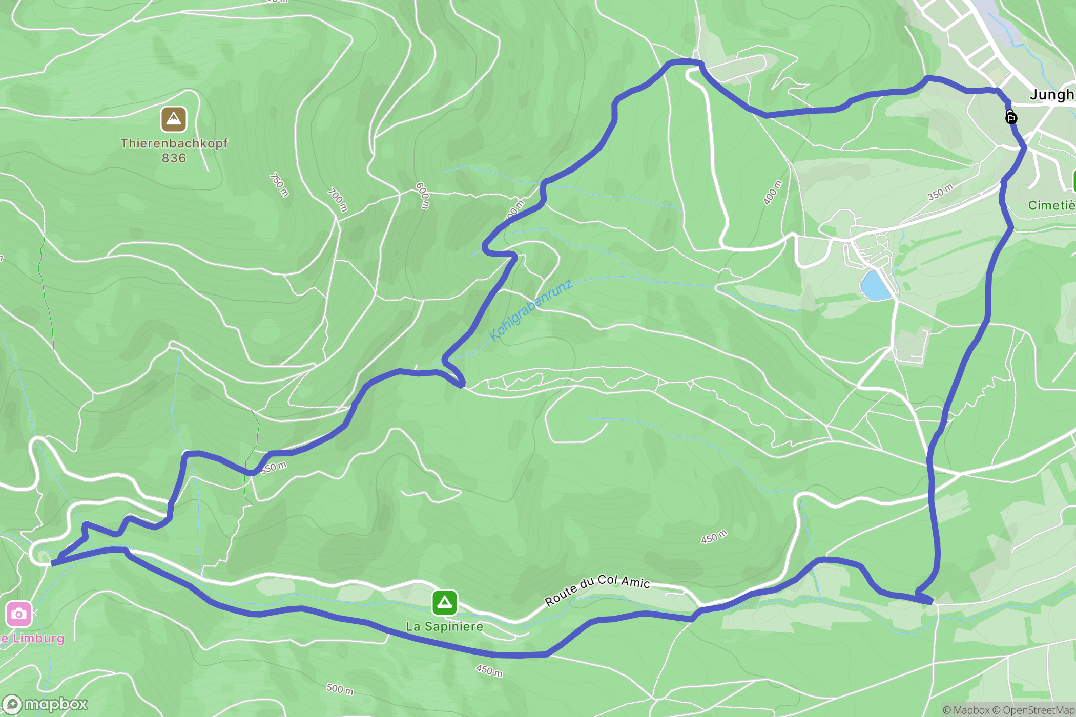 Jungholtz : carte du parcours de randonnée - France