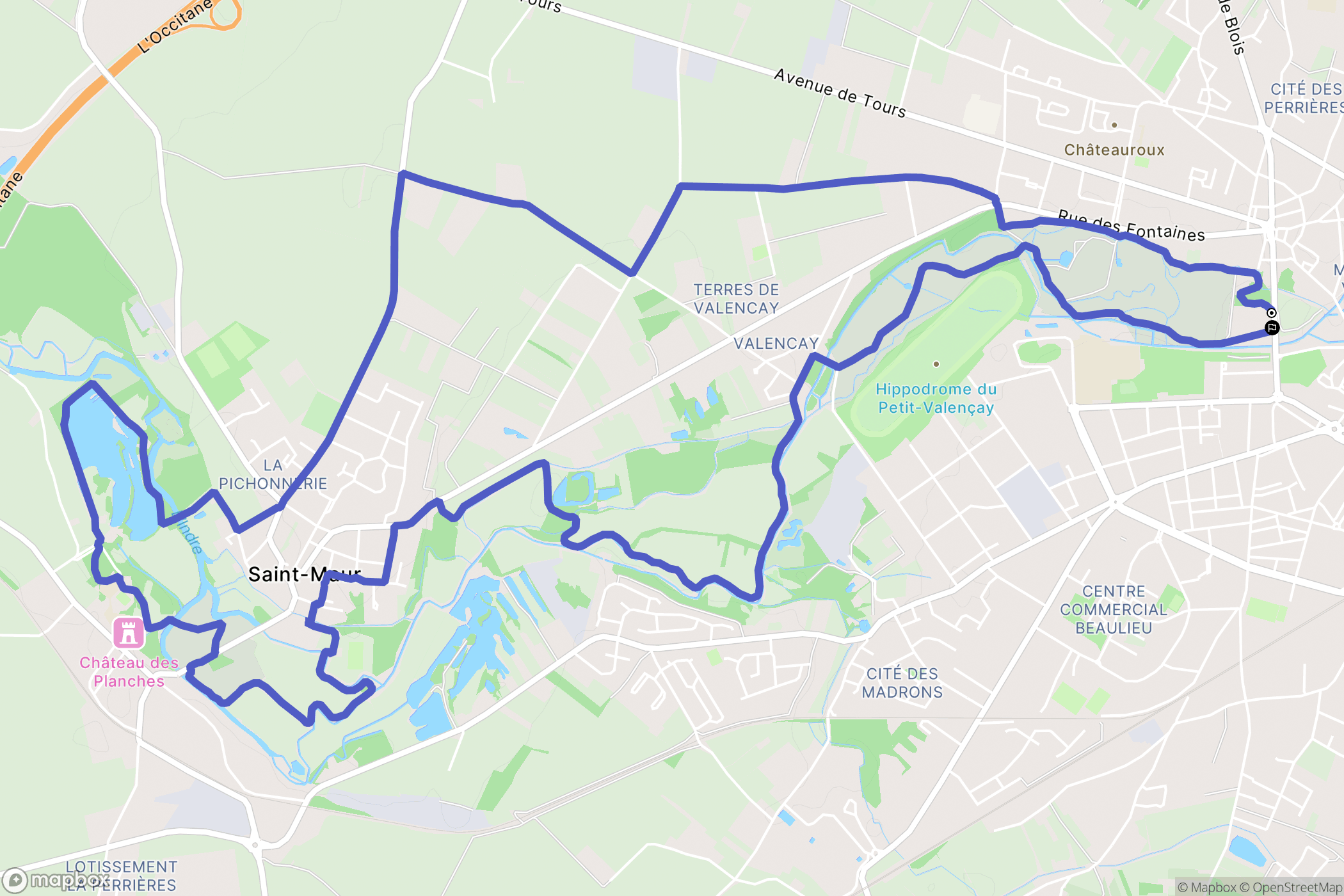 Châteauroux : carte du parcours de randonnée - France