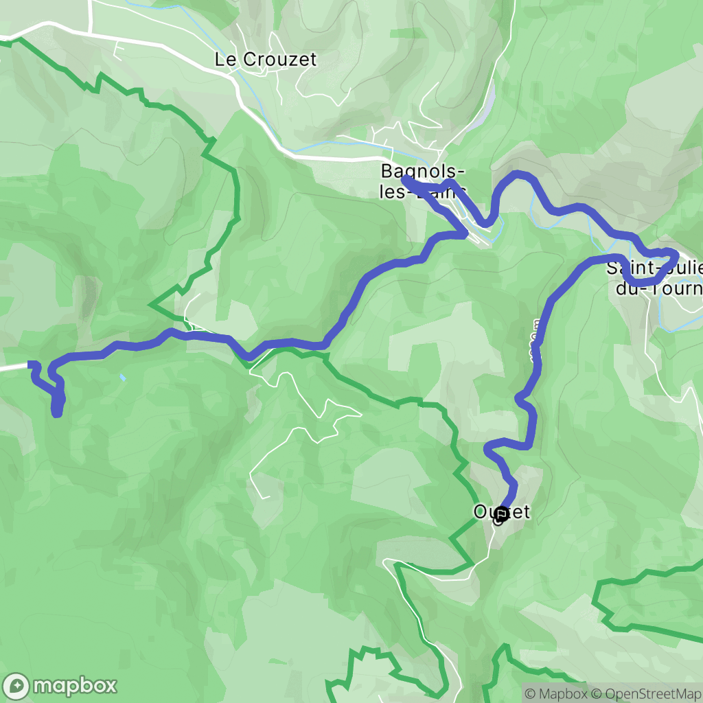 Mont Lozère et Goulet : carte du parcours de randonnée - France