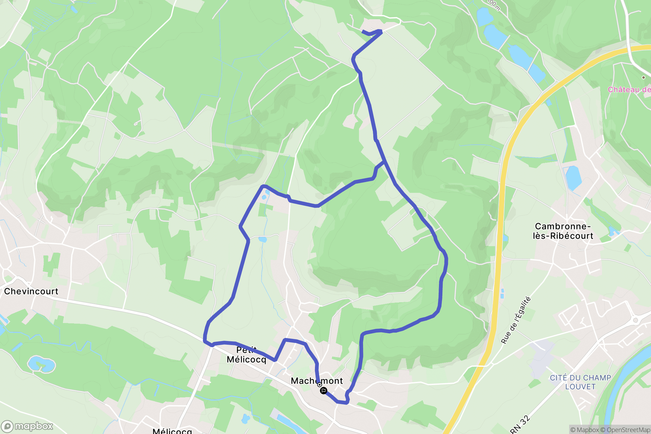 Machemont : carte du parcours de randonnée - France