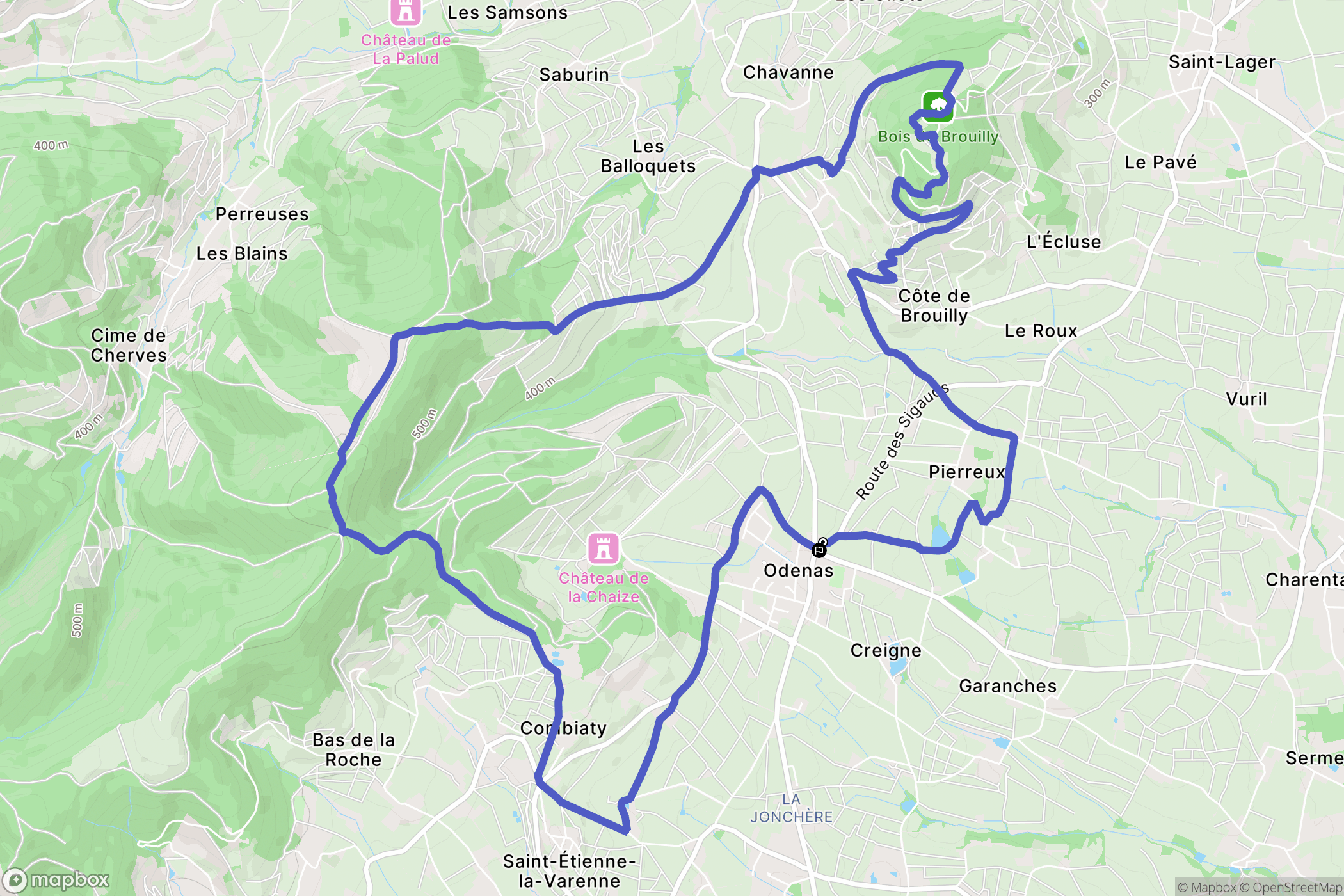 Odenas : carte du parcours de randonnée - France