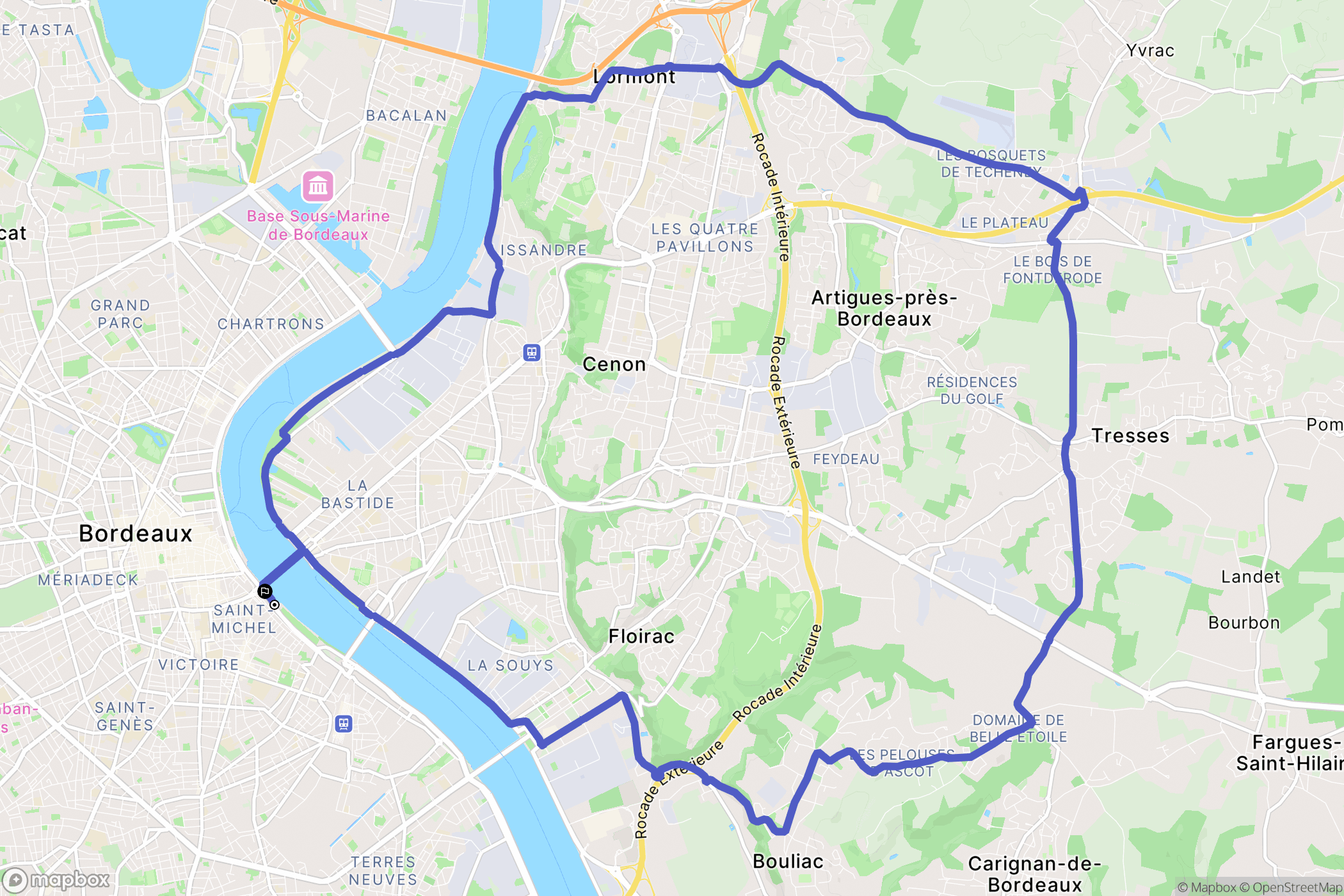 Bordeaux : carte du parcours de randonnée - France