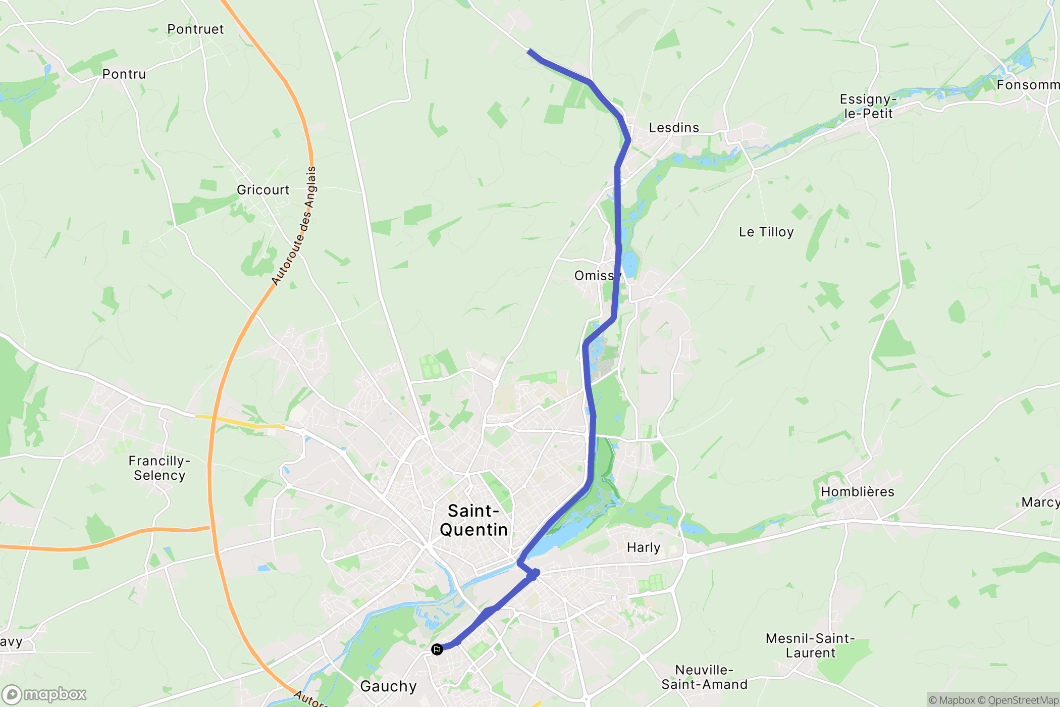 Gauchy : carte du parcours de randonnée - France