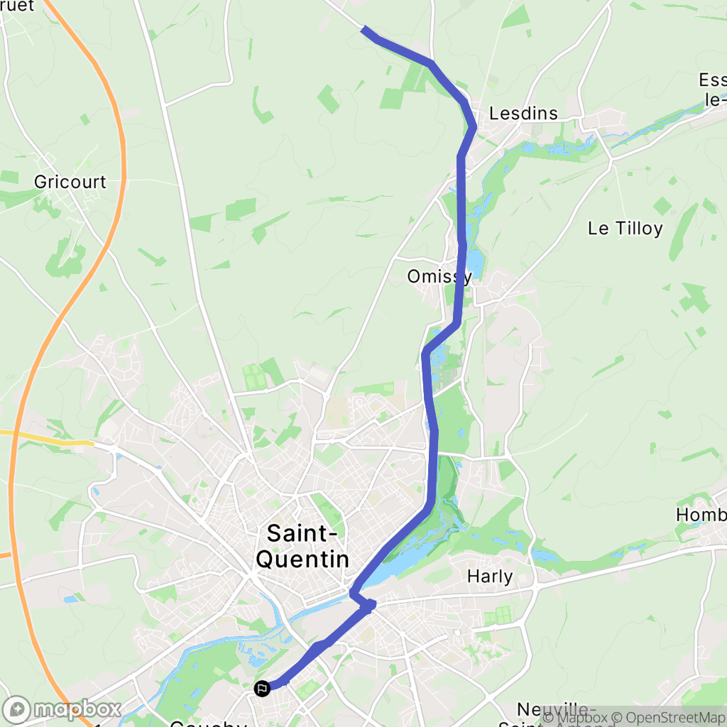 Gauchy : carte du parcours de randonnée - France