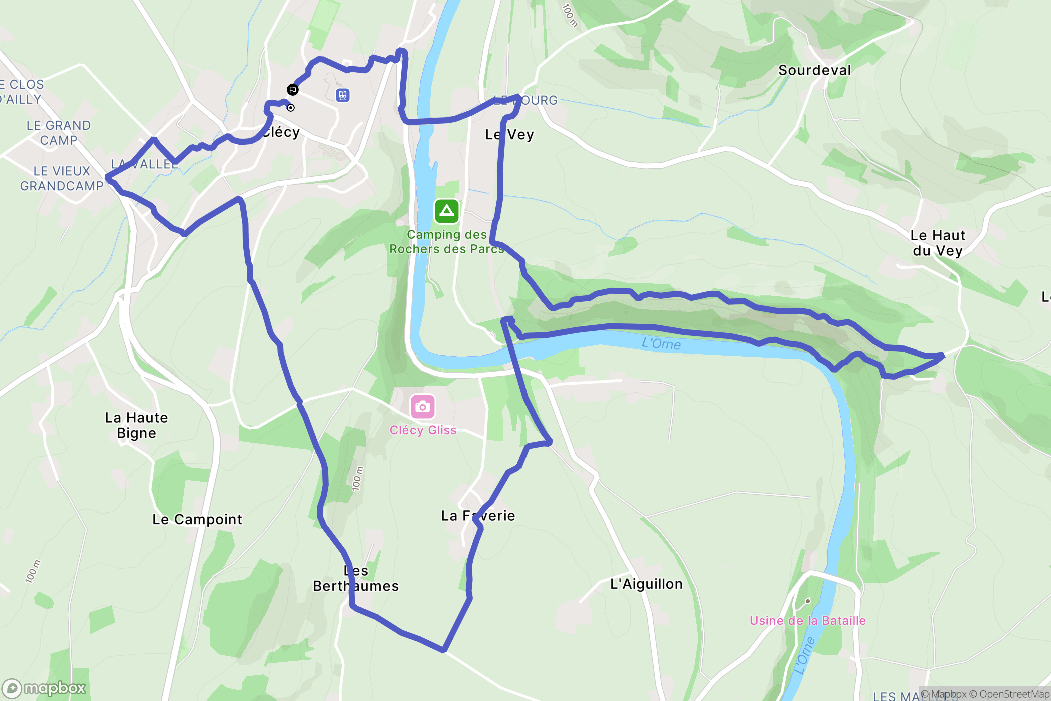 Clécy : carte du parcours de randonnée - France