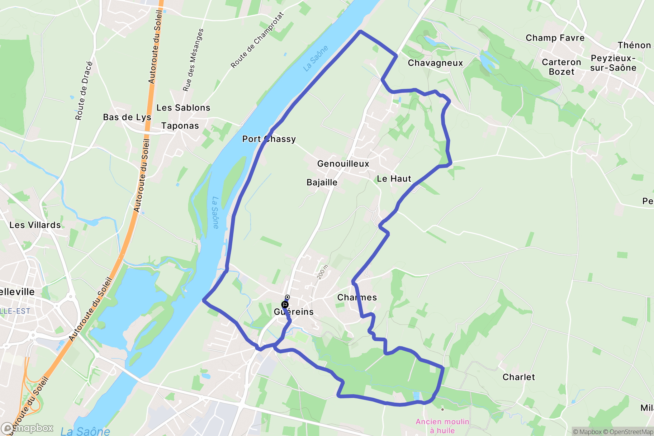Guéreins : carte du parcours de randonnée - France