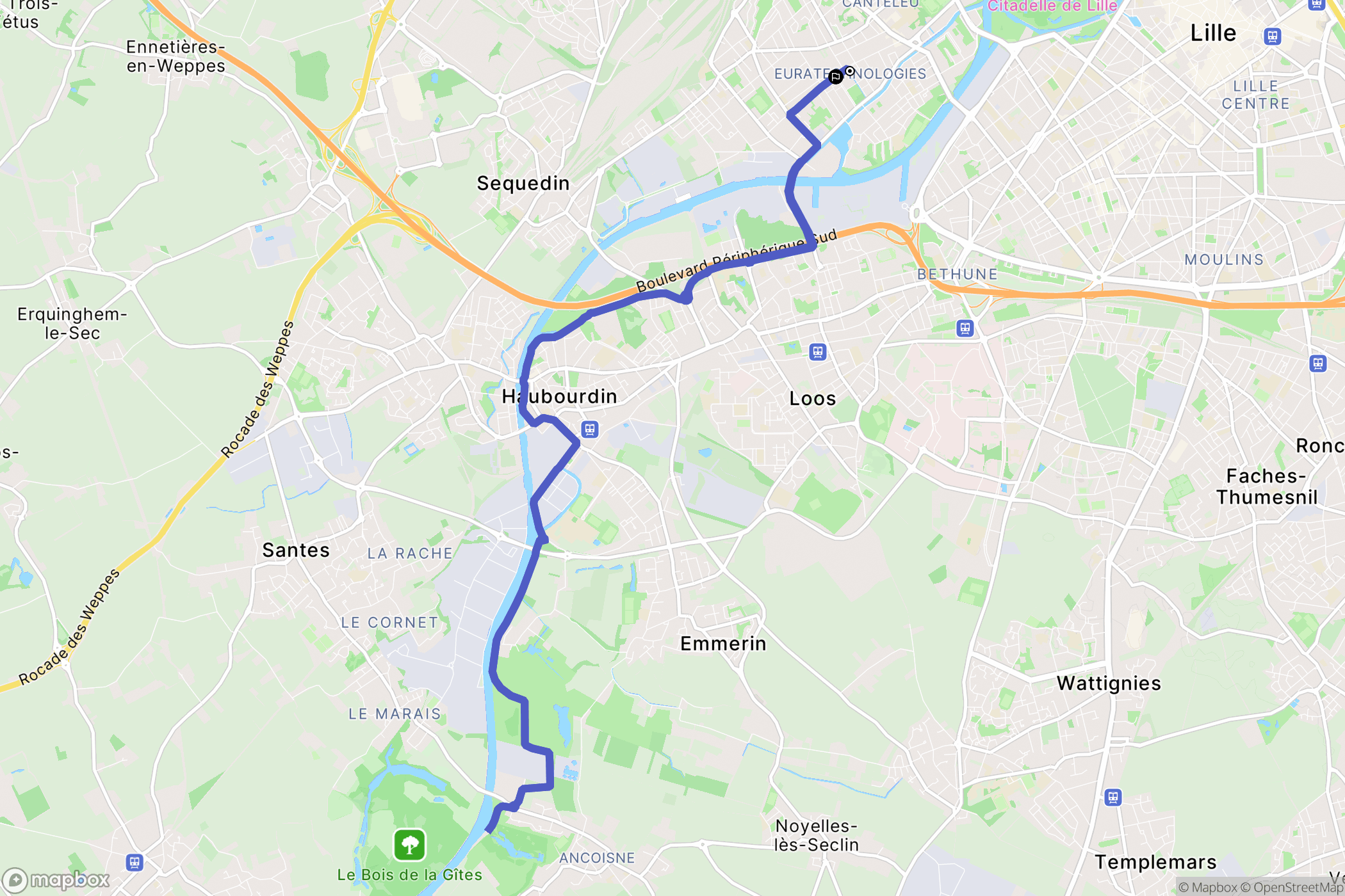 Lille : carte du parcours de randonnée - France