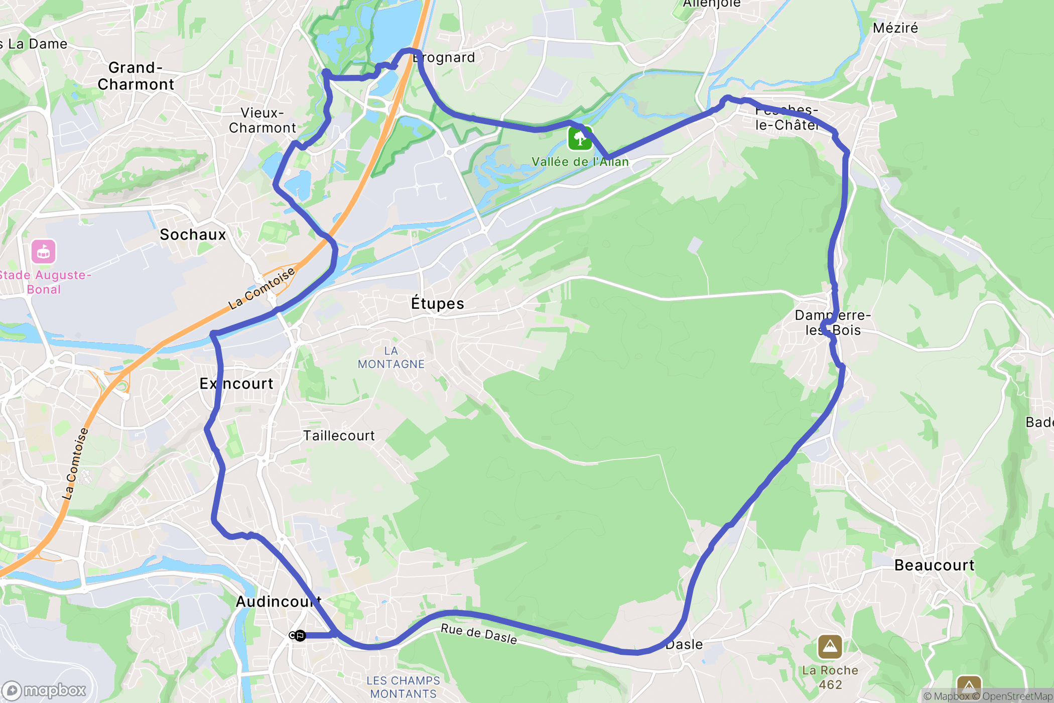 Audincourt : carte du parcours de randonnée - France