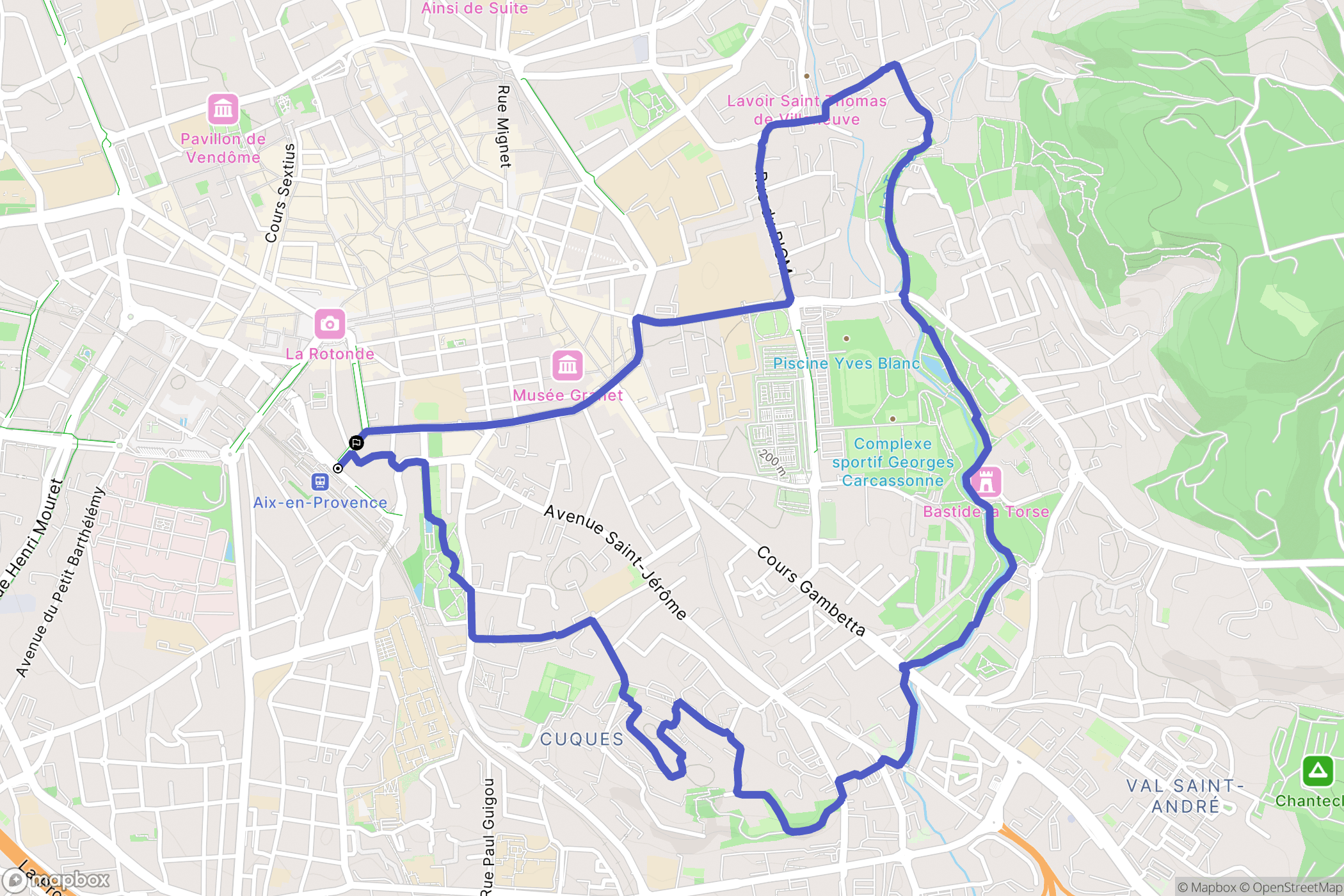 Aix-en-Provence : carte du parcours de randonnée - France