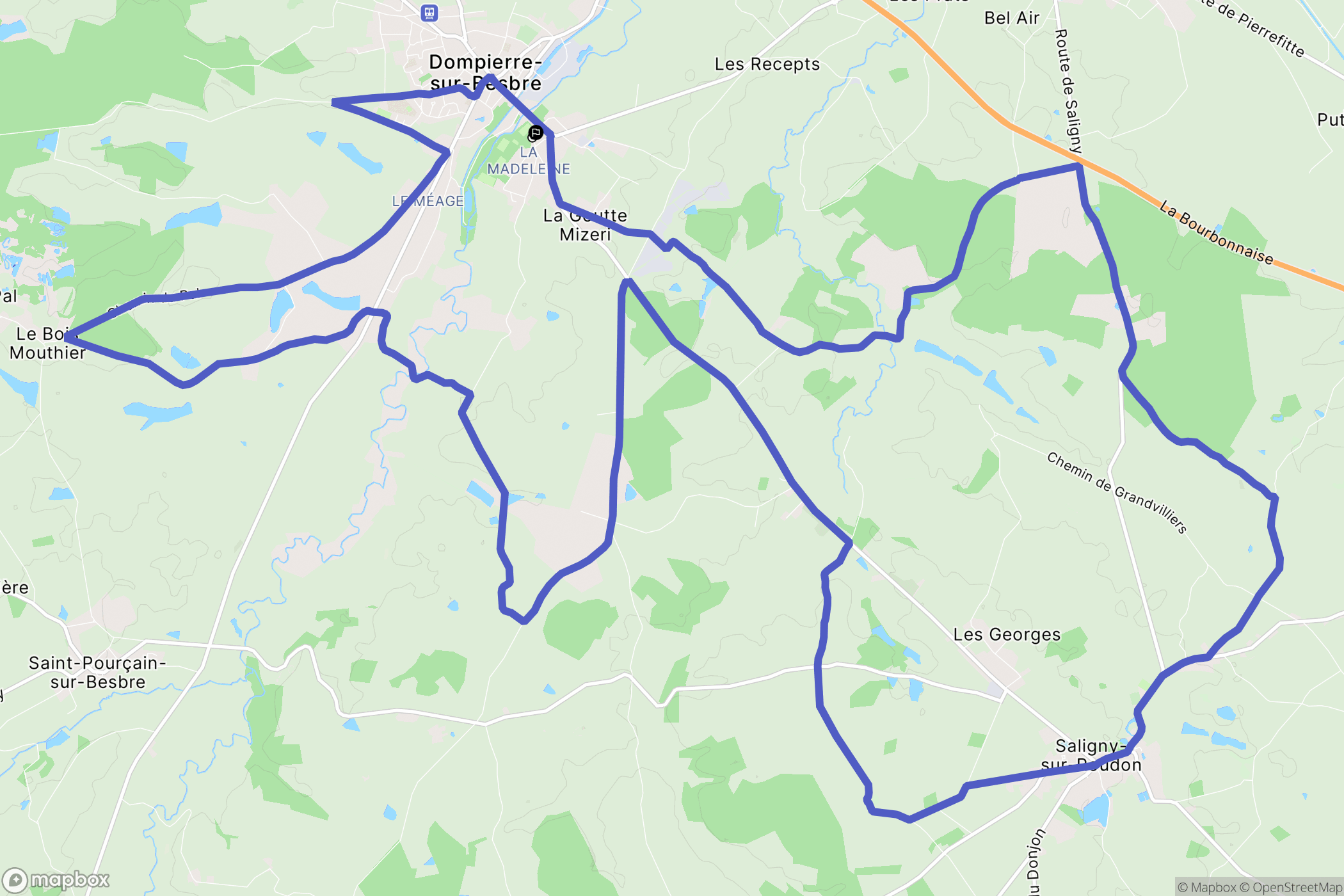 Dompierre-sur-Besbre : carte du parcours de randonnée - France