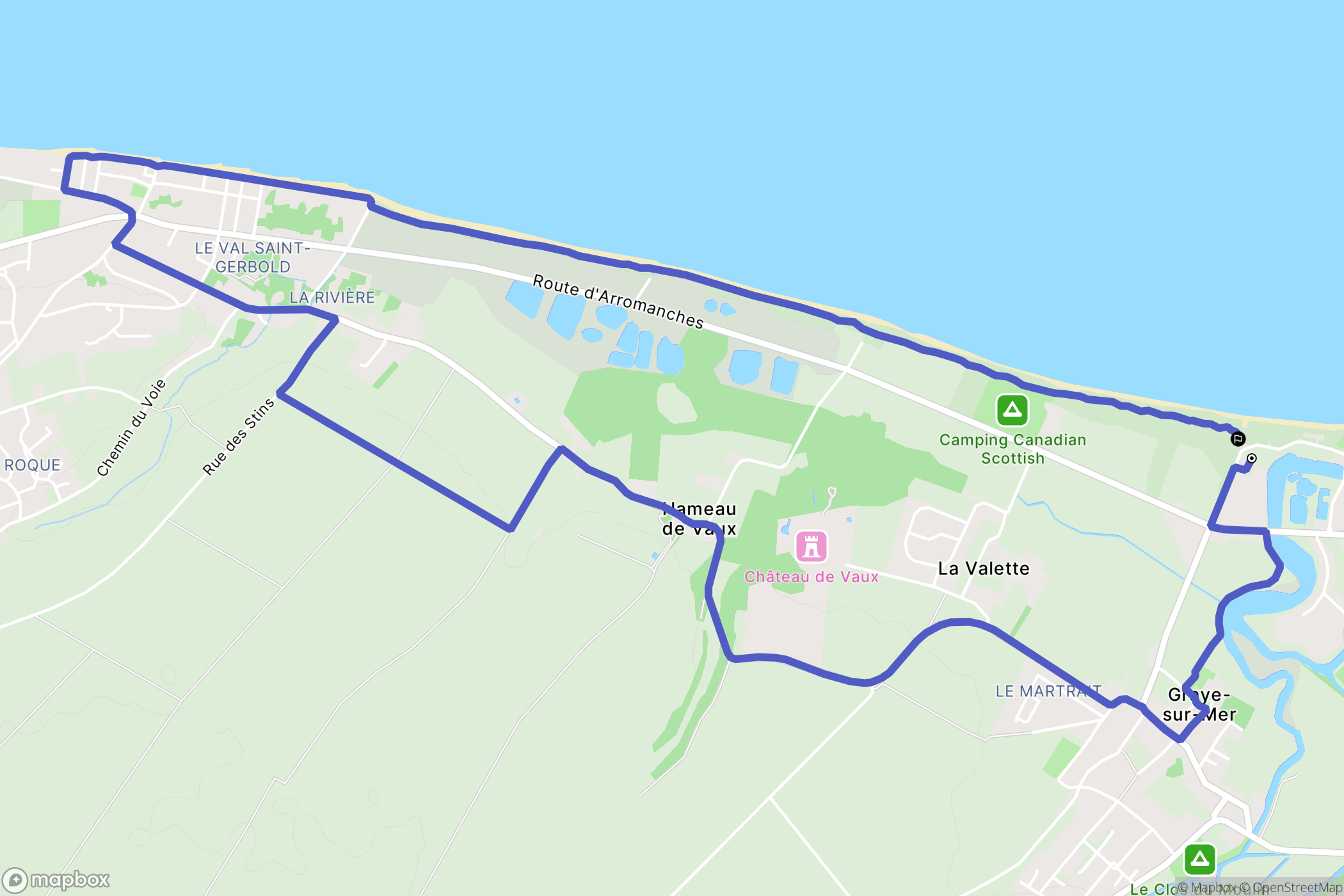Graye-sur-Mer : carte du parcours de randonnée - France