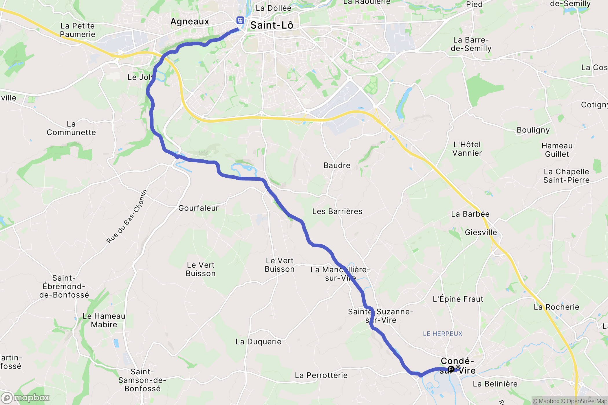 Condé-sur-Vire : carte du parcours de randonnée - France