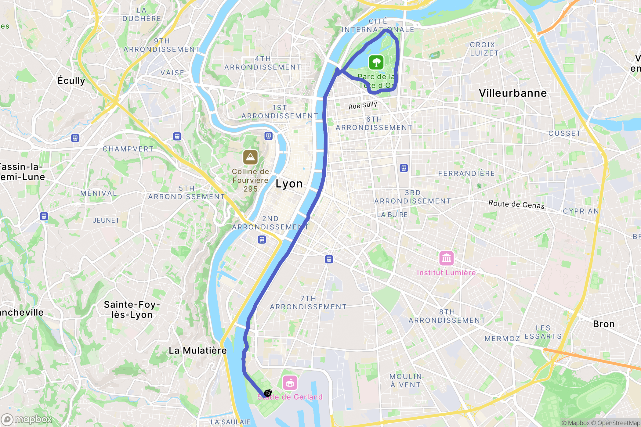 Lyon : carte du parcours de randonnée - France