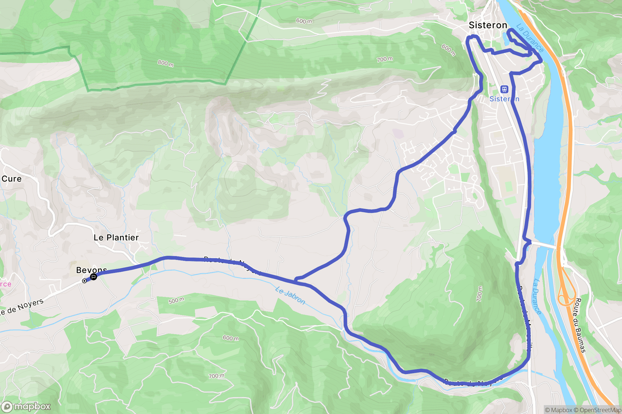 Bevons : carte du parcours de randonnée - France