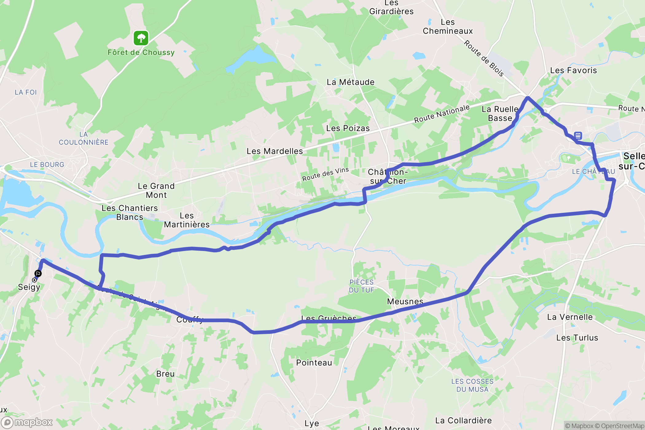 Seigy : carte du parcours de randonnée - France