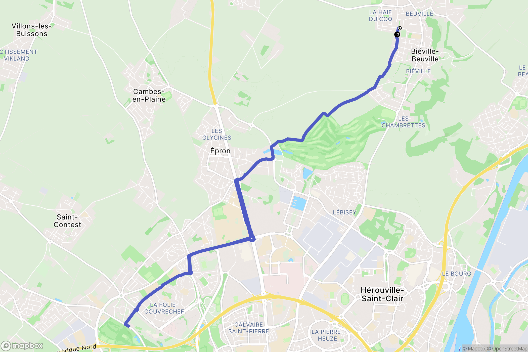 Biéville-Beuville : carte du parcours de randonnée - France