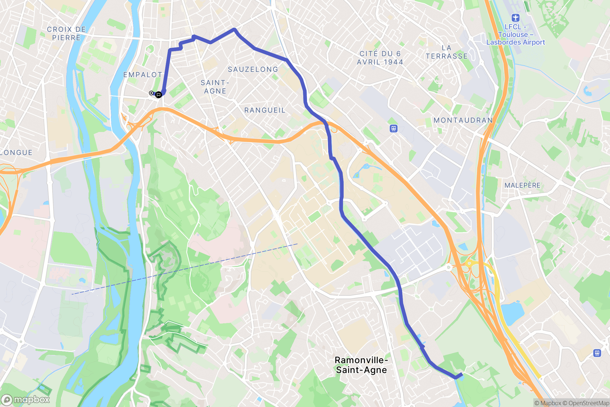 Toulouse : carte du parcours de randonnée - France