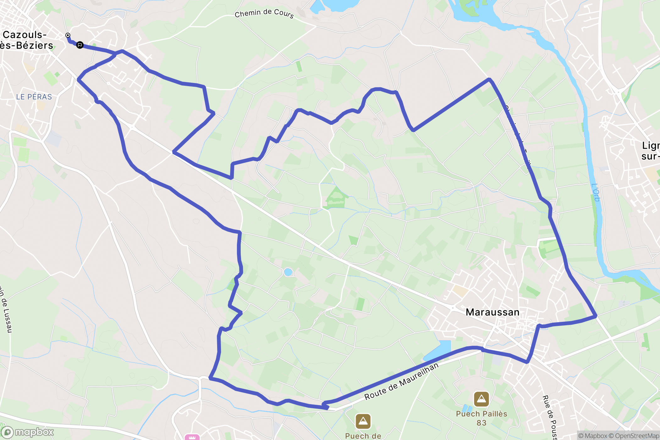 Cazouls-lès-Béziers : carte du parcours de randonnée - France