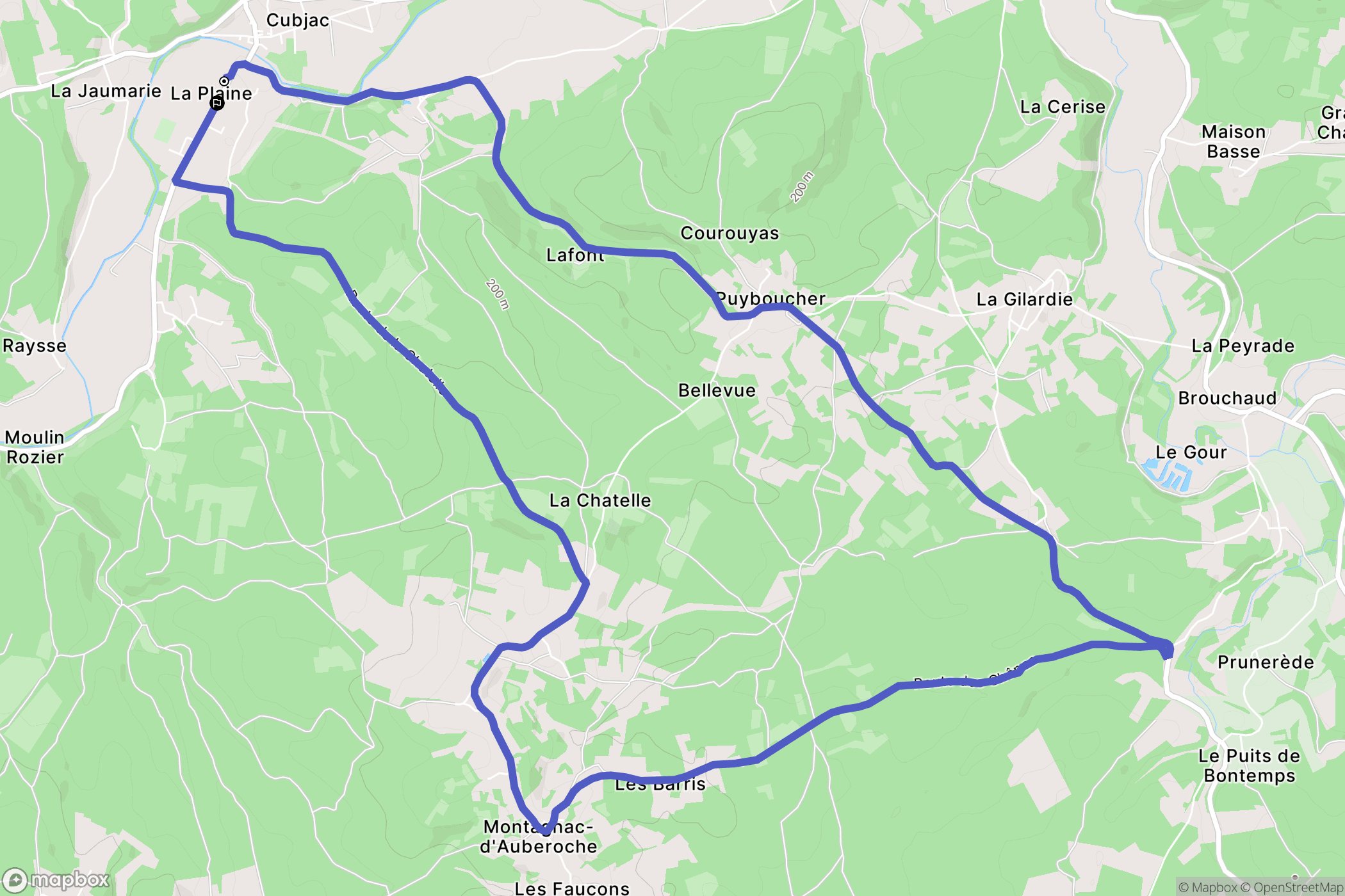 Cubjac-Auvézère-Val d'Ans : carte du parcours de randonnée - France