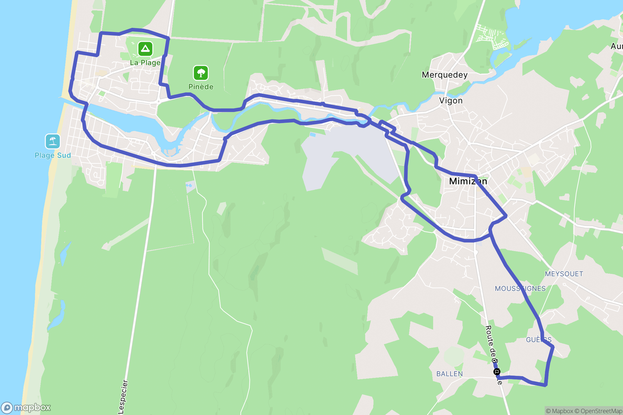 Mimizan : carte du parcours de randonnée - France