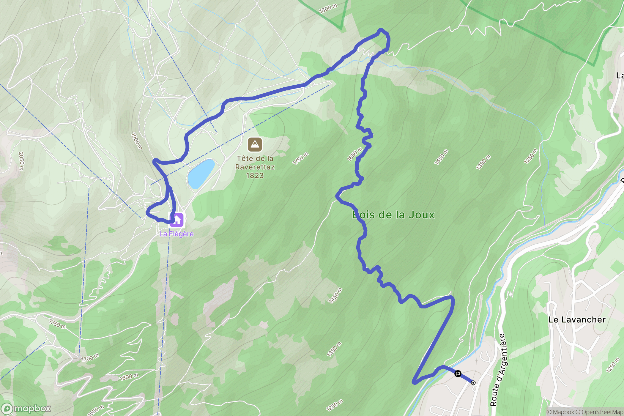 Chamonix-Mont-Blanc : carte du parcours de randonnée - France