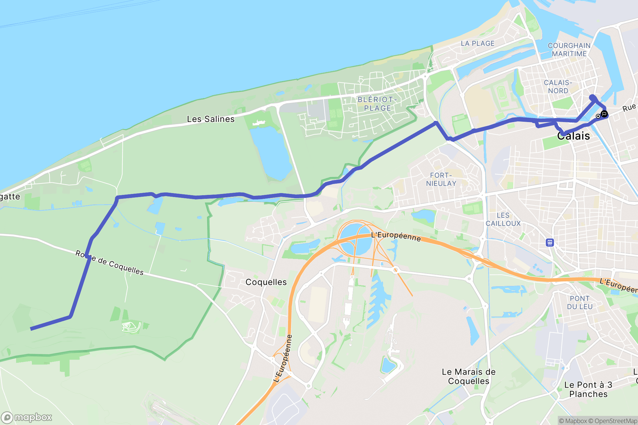 Calais : carte du parcours de randonnée - France