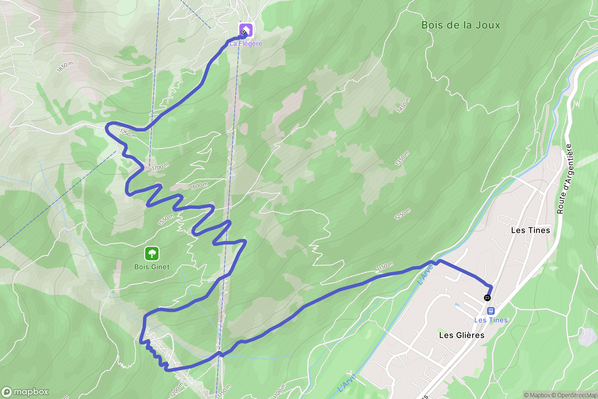 Chamonix-Mont-Blanc : carte du parcours de randonnée - France