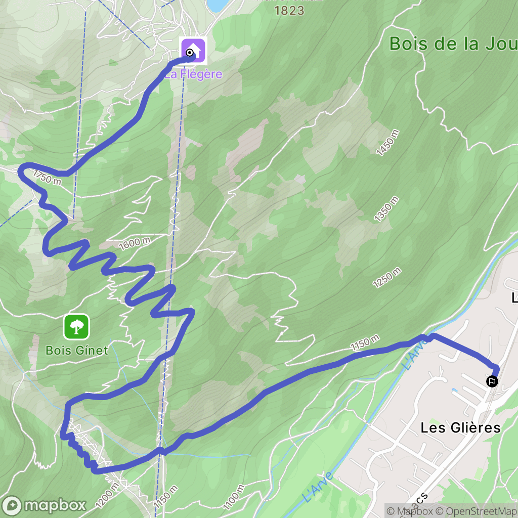 Chamonix-Mont-Blanc : carte du parcours de randonnée - France