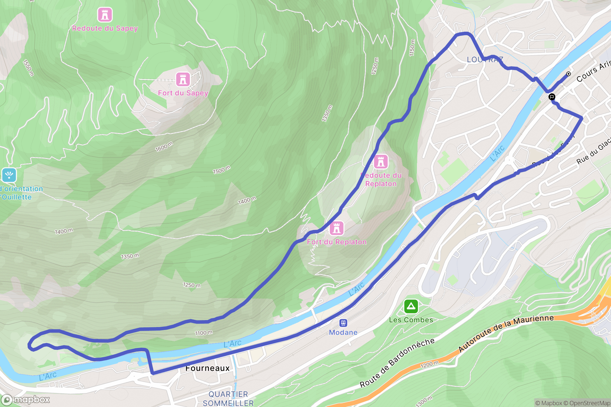 Modane : carte du parcours de randonnée - France