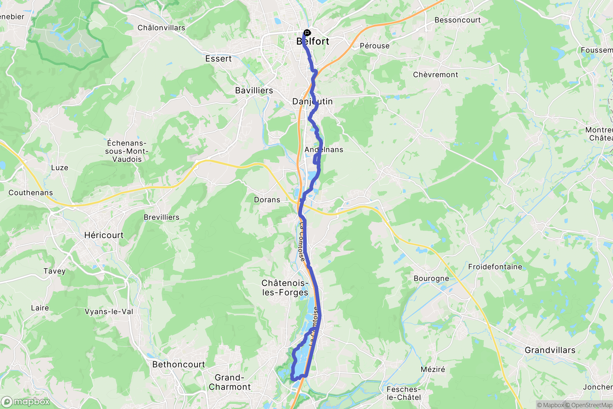 Belfort : carte du parcours de randonnée - France