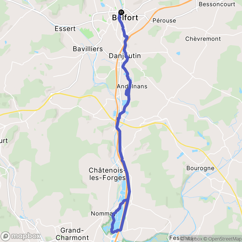 Belfort : carte du parcours de randonnée - France