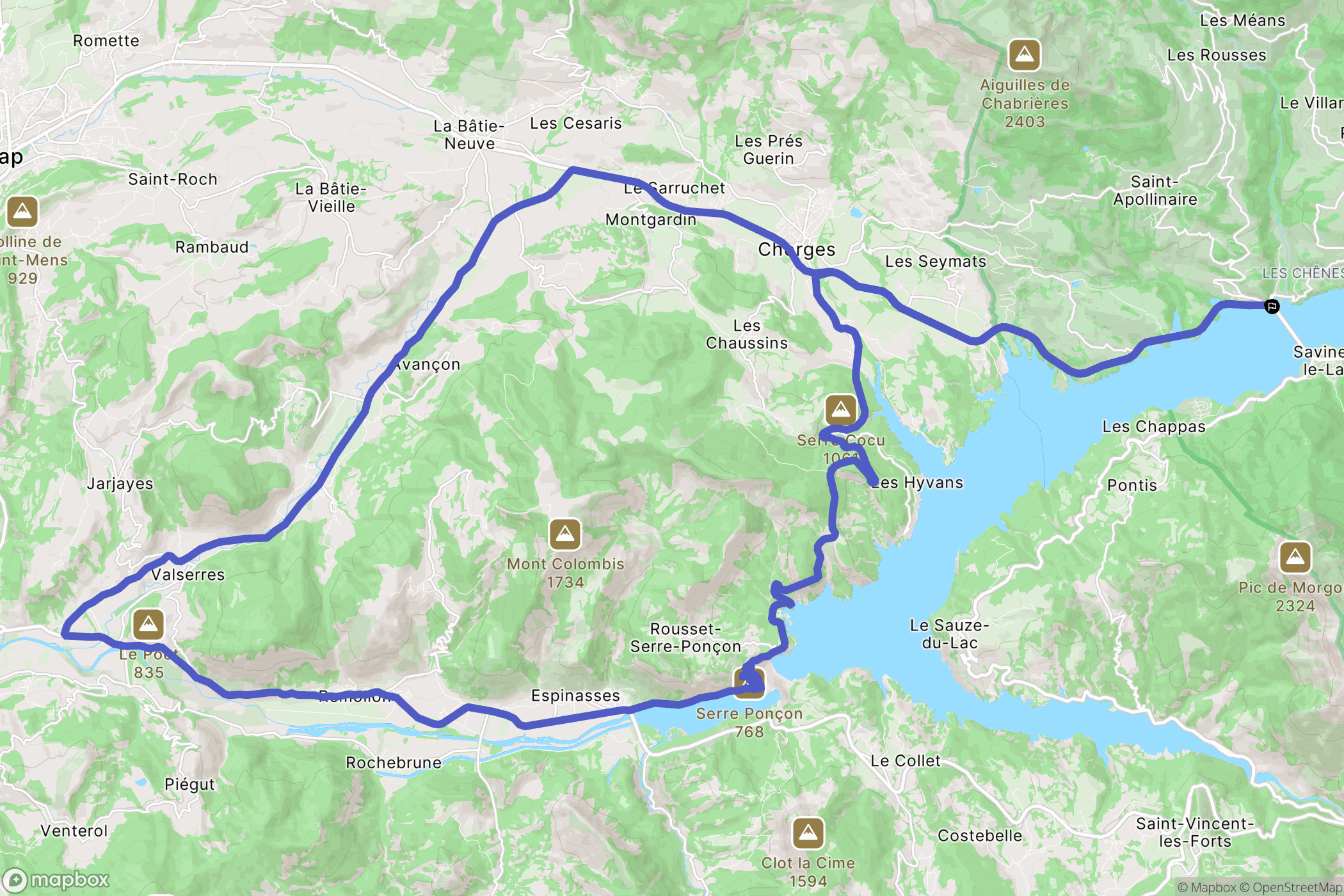 Savines-le-Lac : carte du parcours de randonnée - France