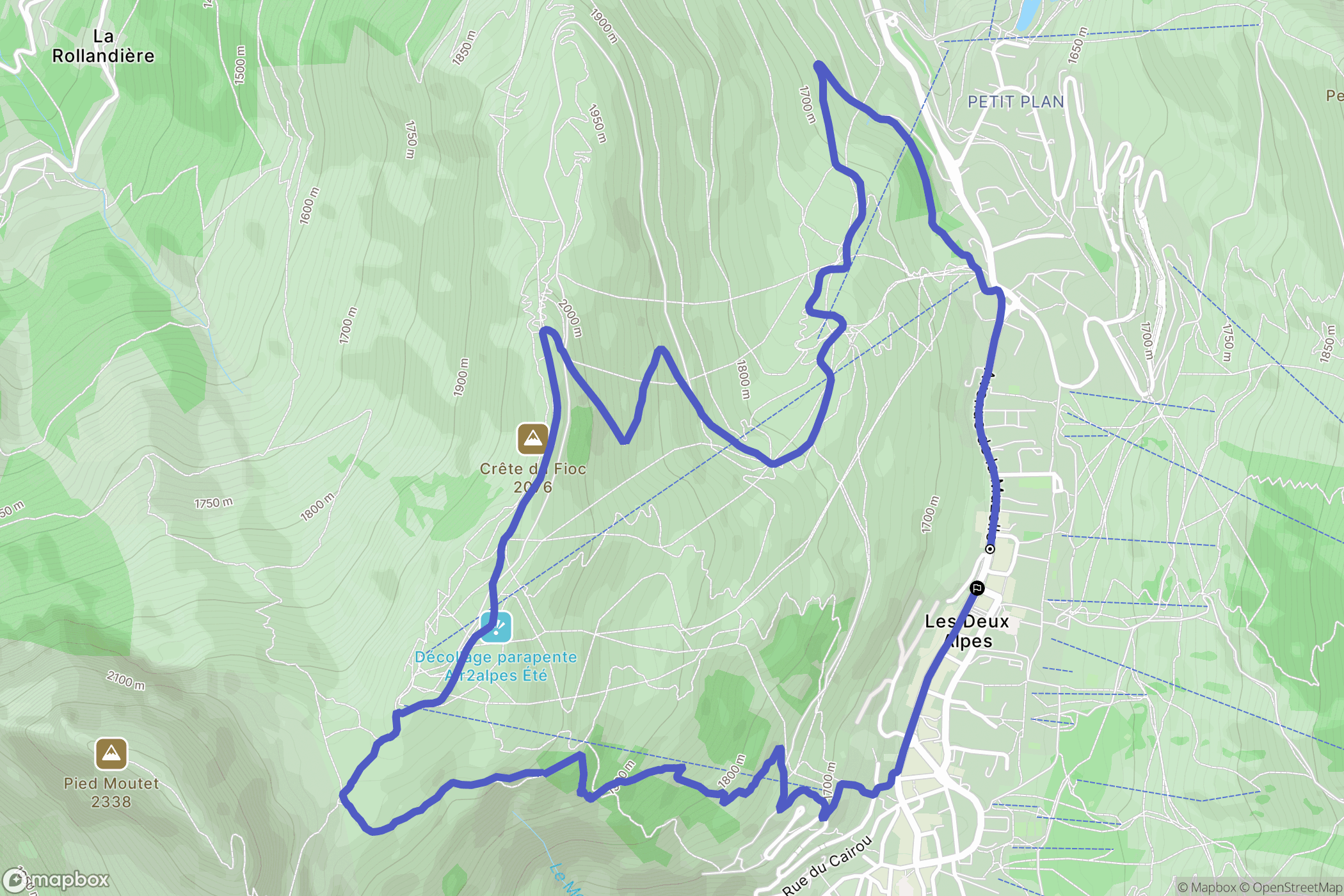 Les Deux Alpes : carte du parcours de randonnée - France