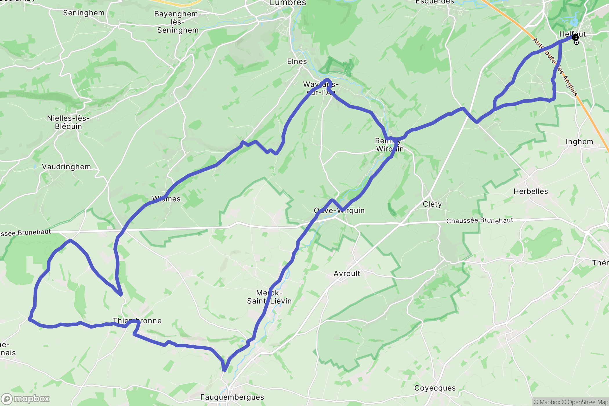Helfaut : carte du parcours de randonnée - France