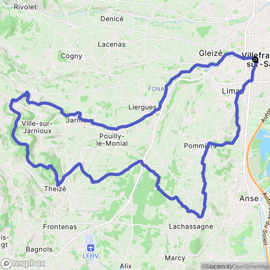 Villefranche-sur-Saône : carte du parcours de randonnée - France