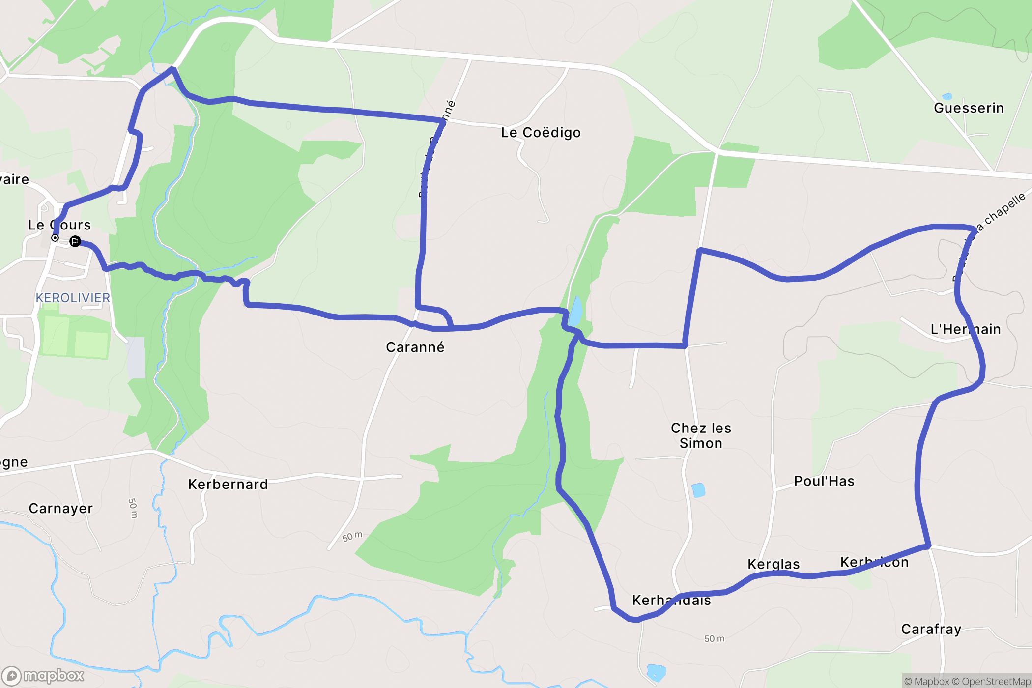 Le Cours : carte du parcours de randonnée - France