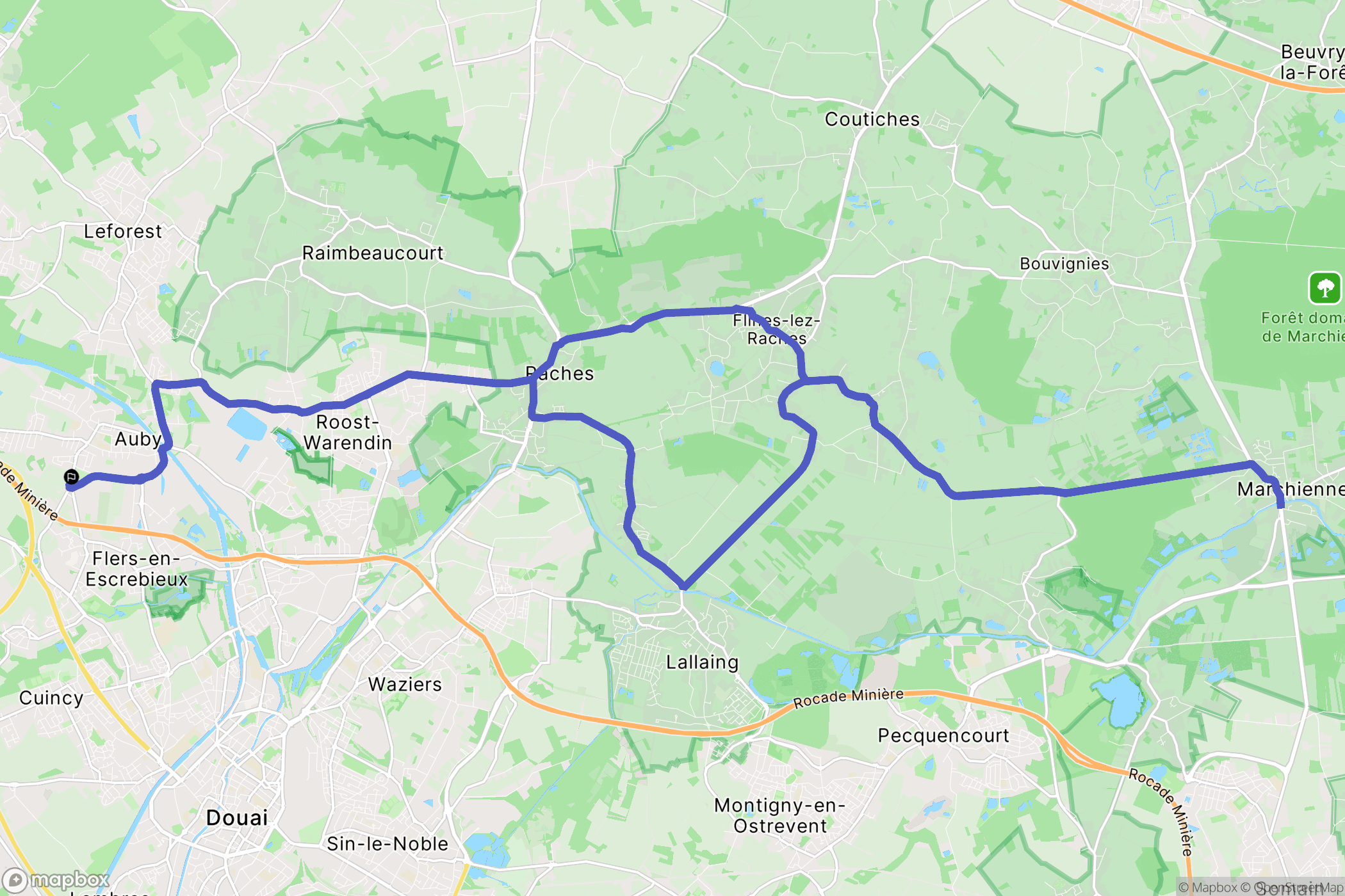 Auby : carte du parcours de randonnée - France