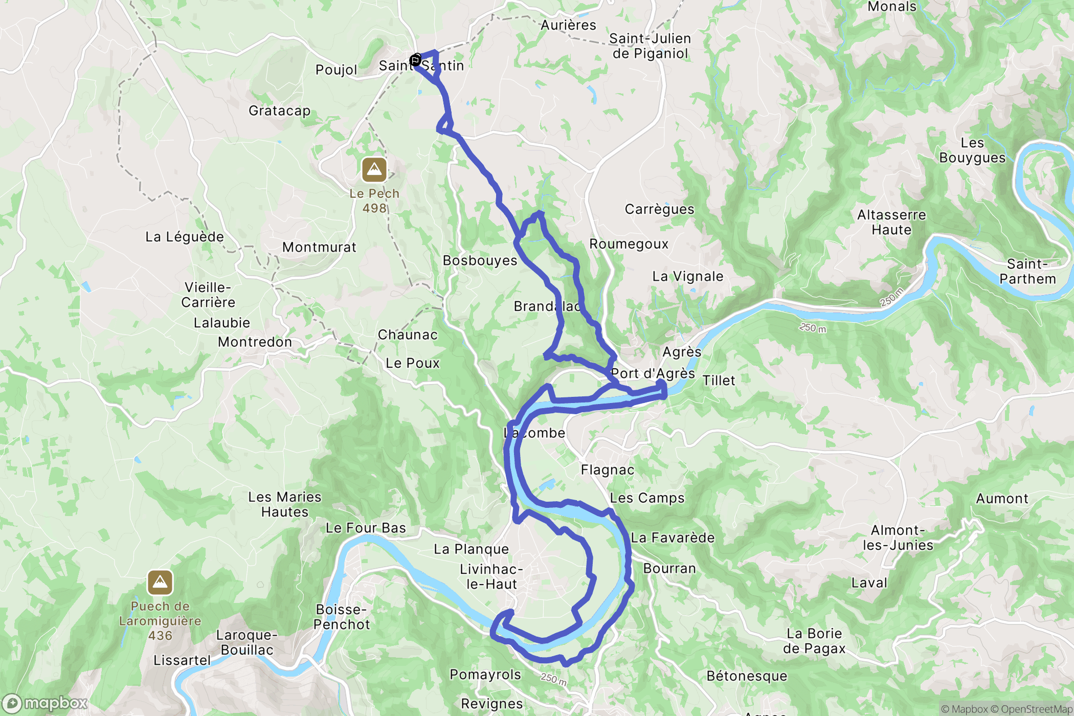 Saint-Santin-de-Maurs : carte du parcours de randonnée - France
