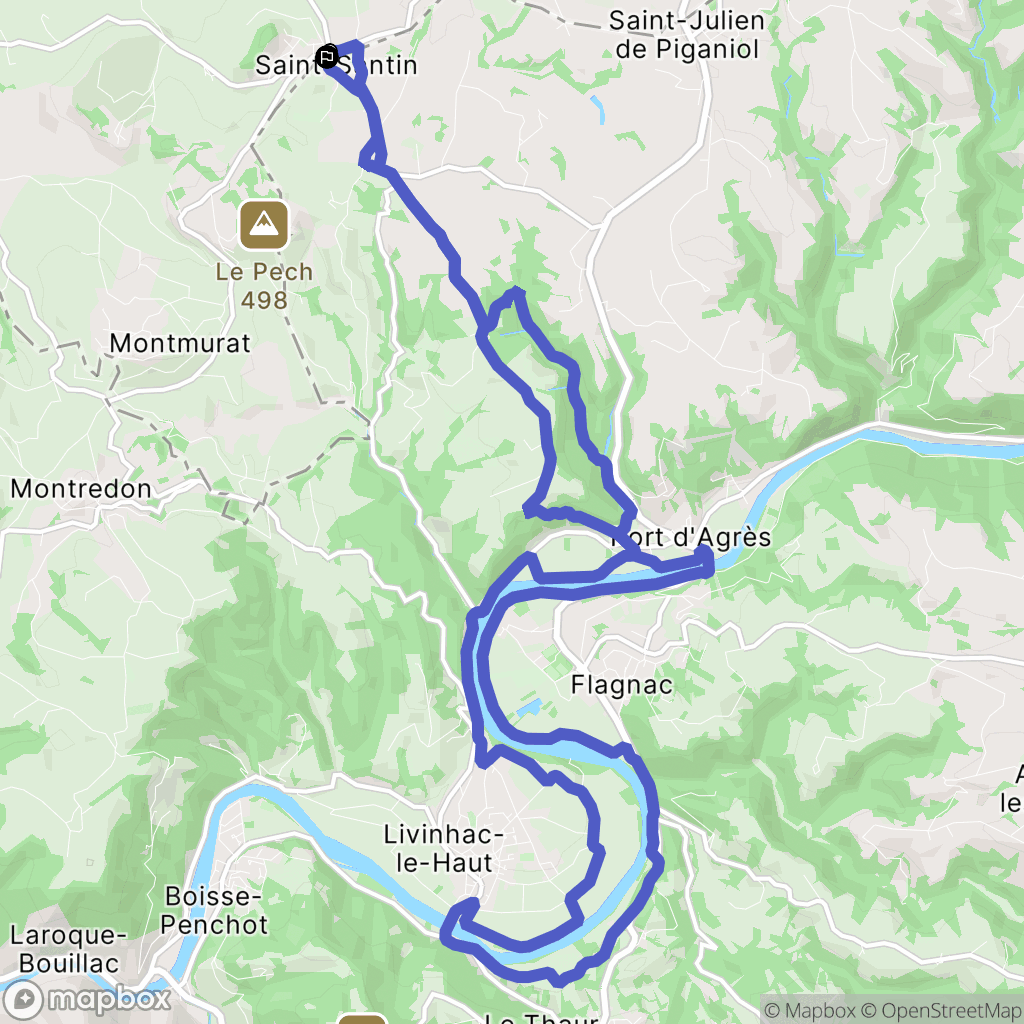 Saint-Santin-de-Maurs : carte du parcours de randonnée - France