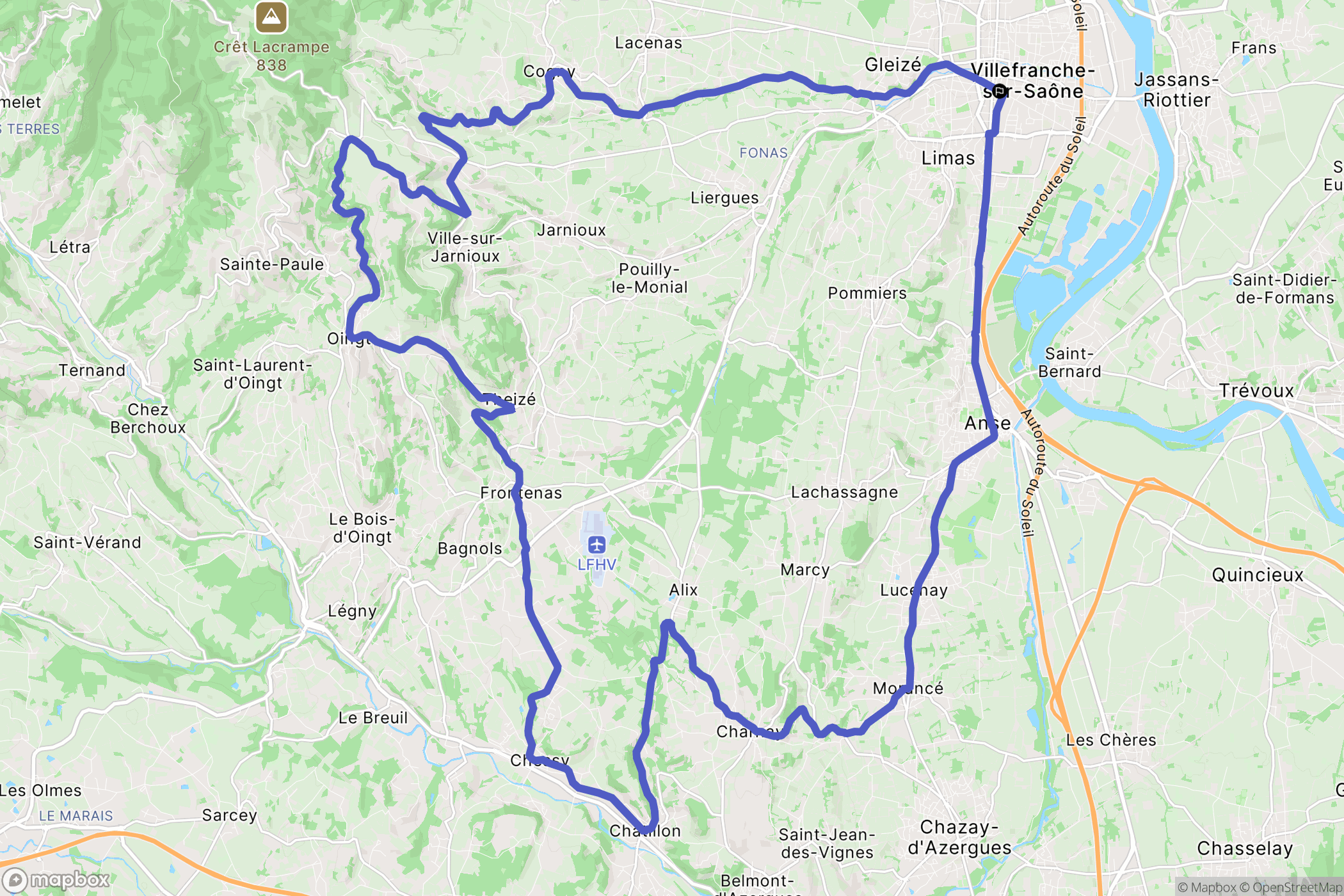 Villefranche-sur-Saône : carte du parcours de randonnée - France