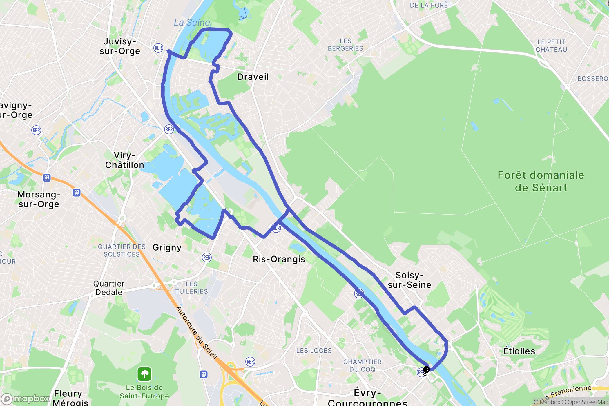 Évry-Courcouronnes : carte du parcours de randonnée - France