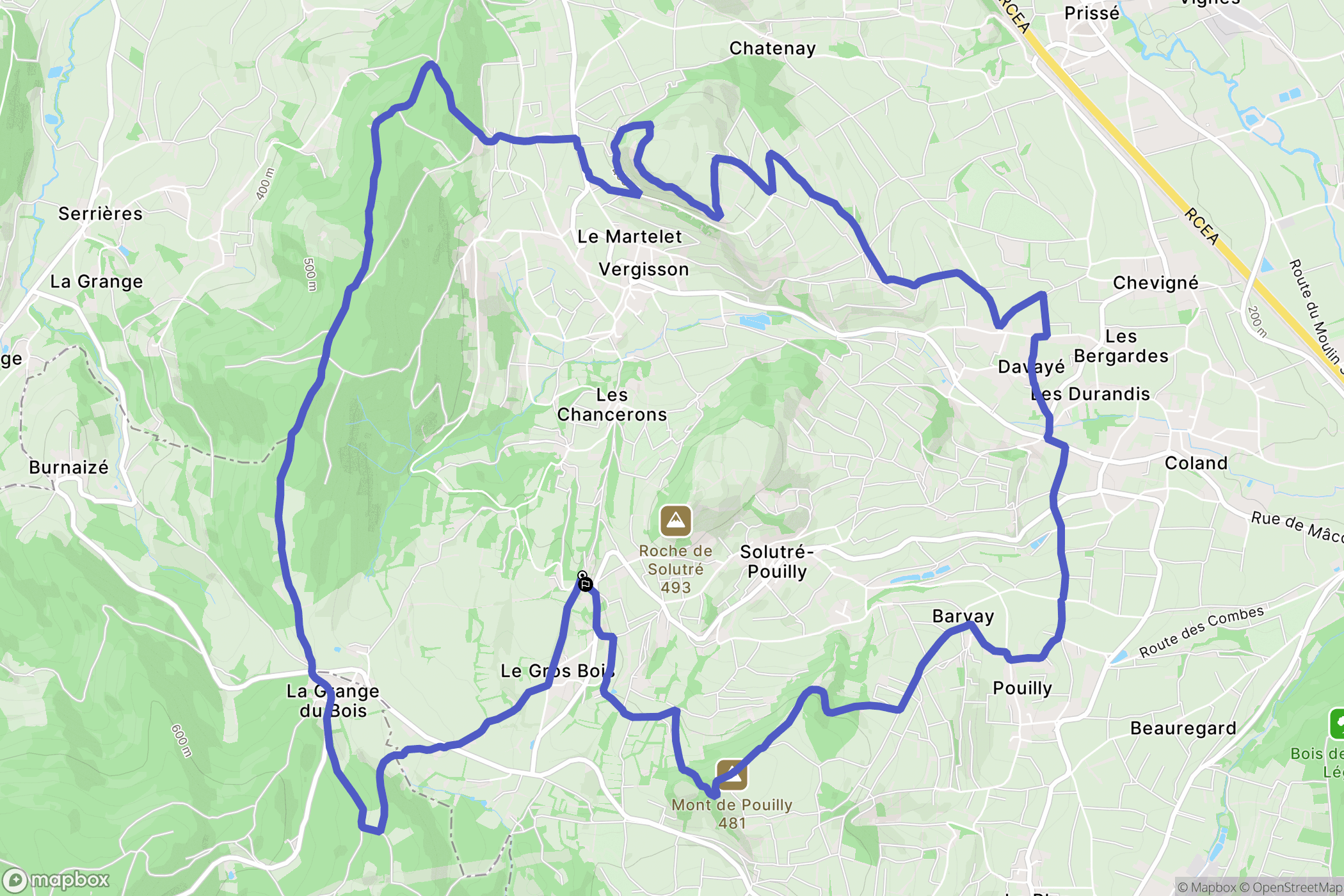 Solutré-Pouilly : carte du parcours de randonnée - France